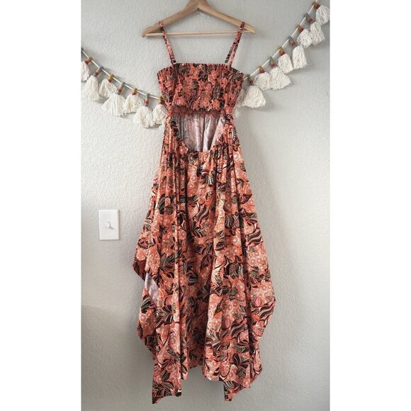 A.L.C. Adriana Handkerchief Hem Paisley Orange Open Back Smocked Midi Dress 6 - Picture 2 of 13